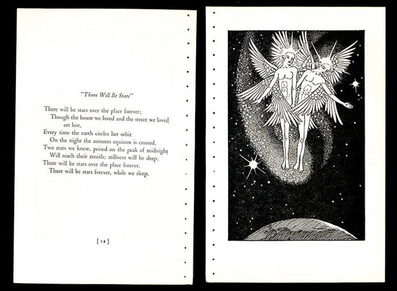 Lathrop 1st Caldecott Medal Winner w Poem Celestrial Angels Above the Earth There Will Be STARS 1930s Book Art Illustration by Dorothy P