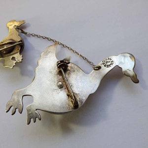 Duck with Duckling Sterling Silver Green Calcite & Jadeite Pin Brooch Artisan Stamped Circa Mid 1920s Mexico image 4