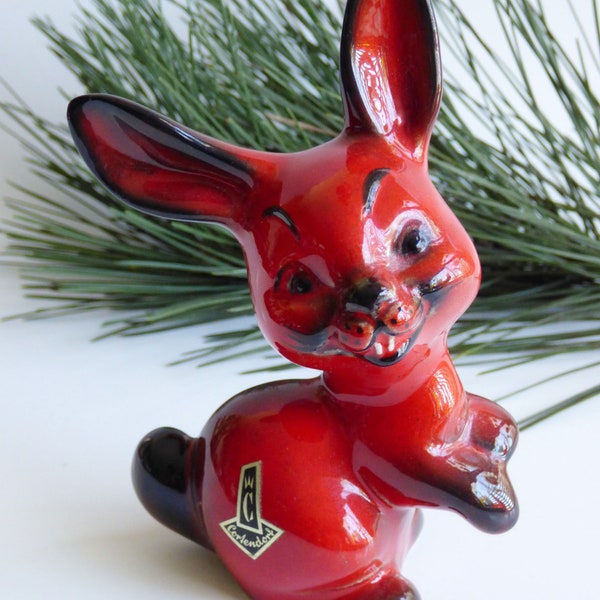 Vintage 1960s Albert Strunz for Porzellanfabrik Cortendorf Smiling Red Bunny 3993 Porcelain Made in Western Germany