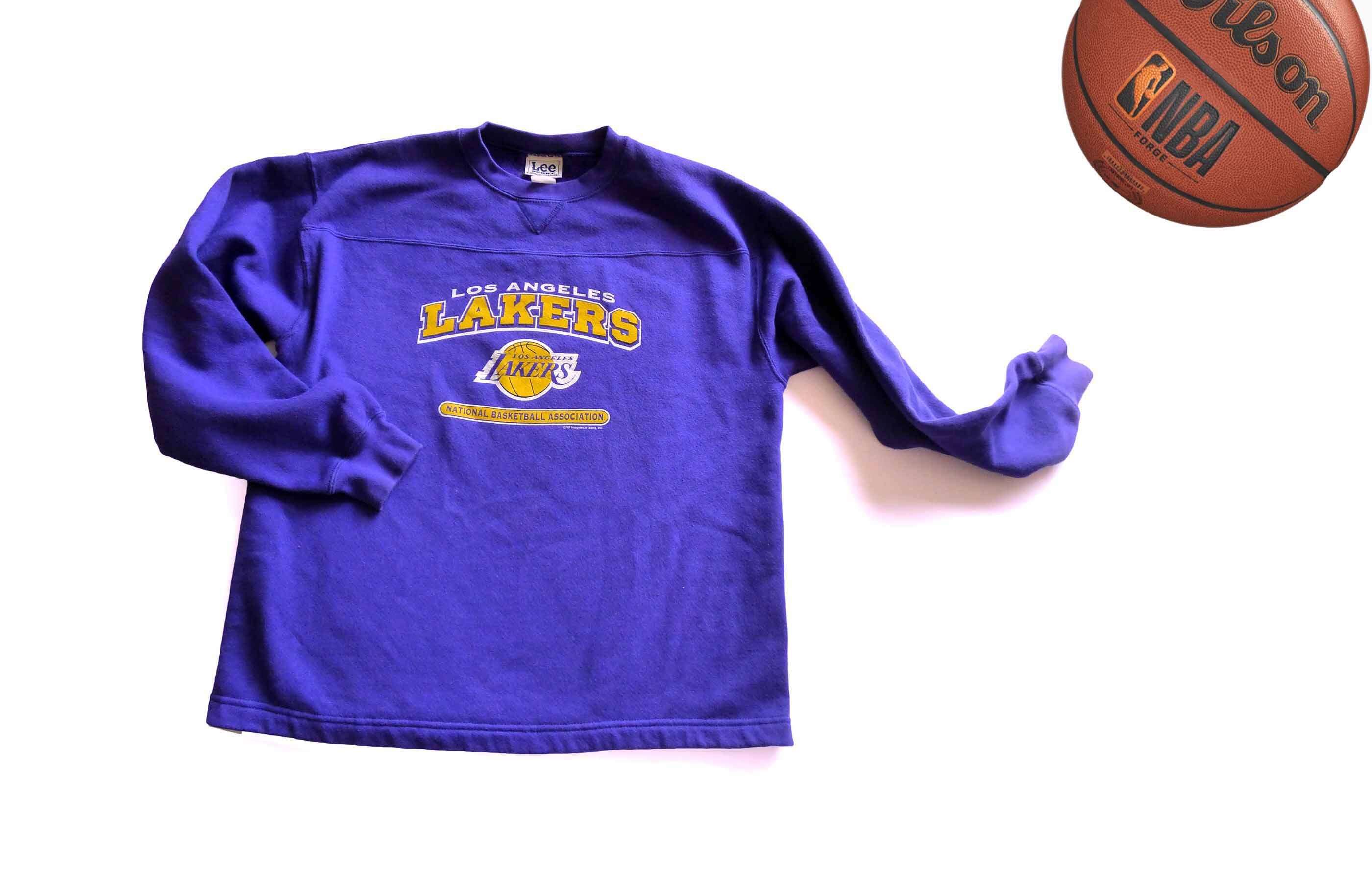 FashioonStar Pick!! Vintage Los Angeles Lakers Starter Sweatshirt Fullprint Basketball Lakers Crewneck Sweater Pullover Multicolour Unisex Size M Fit L