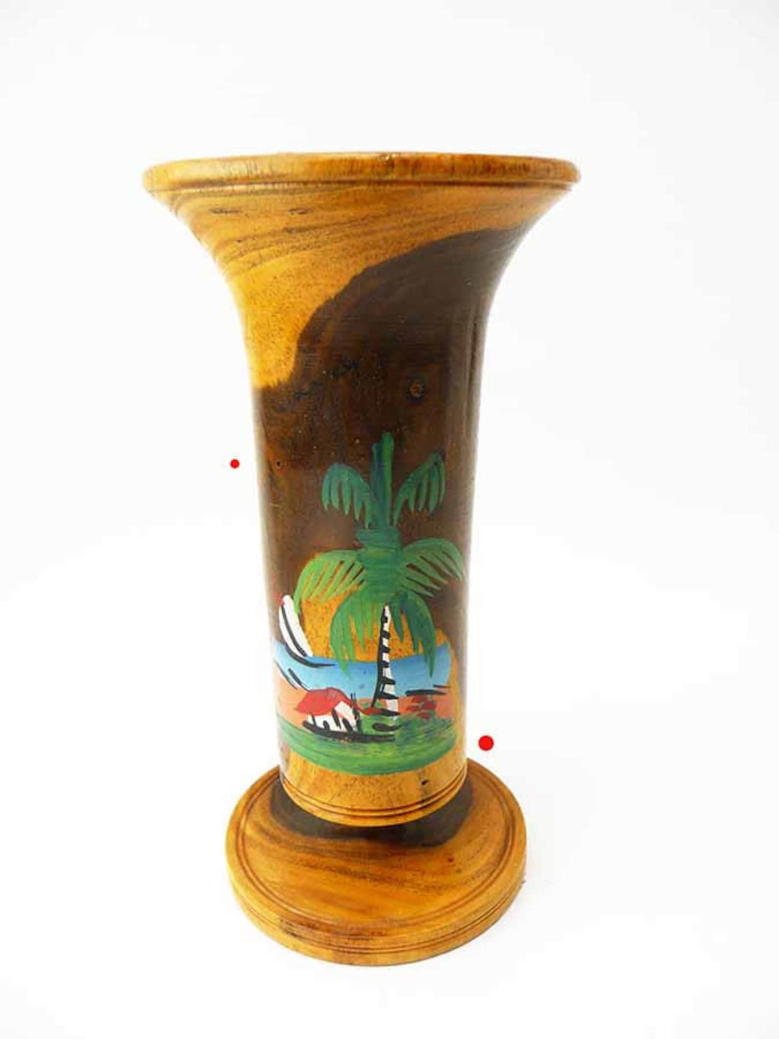 Vintage Wood Carved Jamaican Time Tourist Vase Hand Painted Etsy