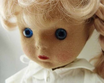 Vintage Press Cloth Face Doll Soft Body Rooted Strawberry Blond Hair Blue Eyes