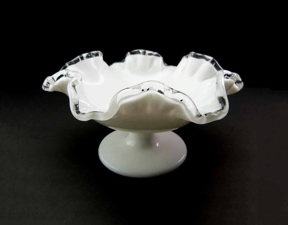 Fenton Silver Crest White Milk Glass Bowl Double Crimped | Etsy