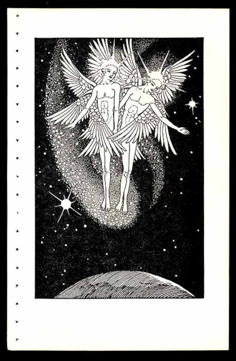 Lathrop 1st Caldecott Medal Winner w Poem Celestrial Angels Above the Earth There Will Be STARS 1930s Book Art Illustration by Dorothy P