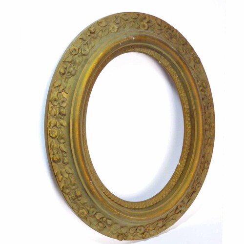 1920s Oval Carved Antique Gesso Finished Gold Gilt Wood Frame Tabletop Decorative Vanity Elegant Wall Accent Mirror shops Photo Artwork Frame