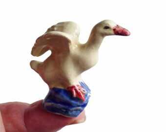 Little GOOSE Ceramic Sculptures Learn to FLY California Art Pottery One of a Kind Vintage Miniature Figurine 1970 1980s