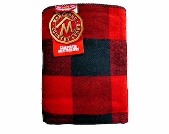 Vintage Large 75" x 57" Red Black Buffalo Plaid Throw Blanket by Northwest Co U.S.A. Marlboro Country Store 79925 NWT Beach Bed Camp Picnic