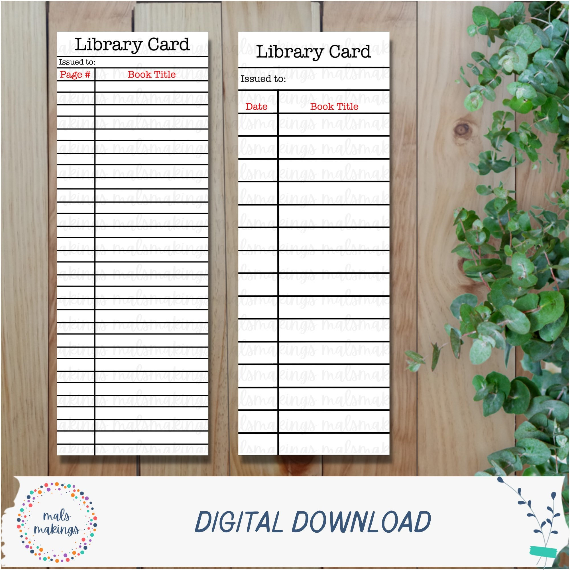 Library Card Printable Library Card Bookmark Reading Tracker - Etsy