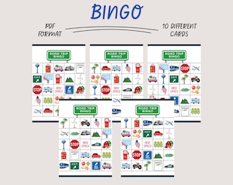 印刷可能なロードトリップビンゴカード｜車での旅行ビンゴゲーム｜すぐにダウンロード