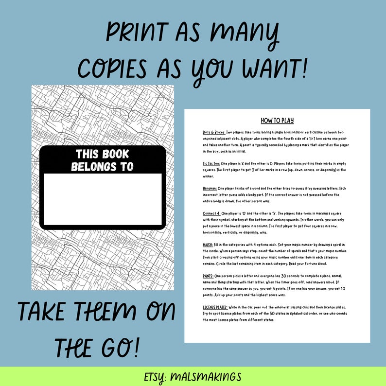 Printable Travel Games, Pen and Paper, Road Trip Games - Etsy