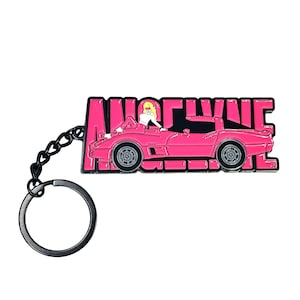 ANGELYNE Pink Corvette Keychain Billboard Queen Metal Enamel