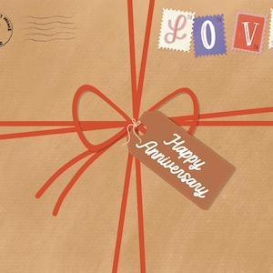 Download digitale, pacco postale di auguri di buon anniversario, invio di amore