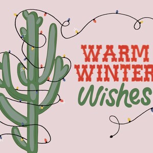 Descarga digital, cálidos deseos de invierno, tarjeta navideña, tarjeta de felicitación no confesional, invierno, cactus, tarjeta de felicitación