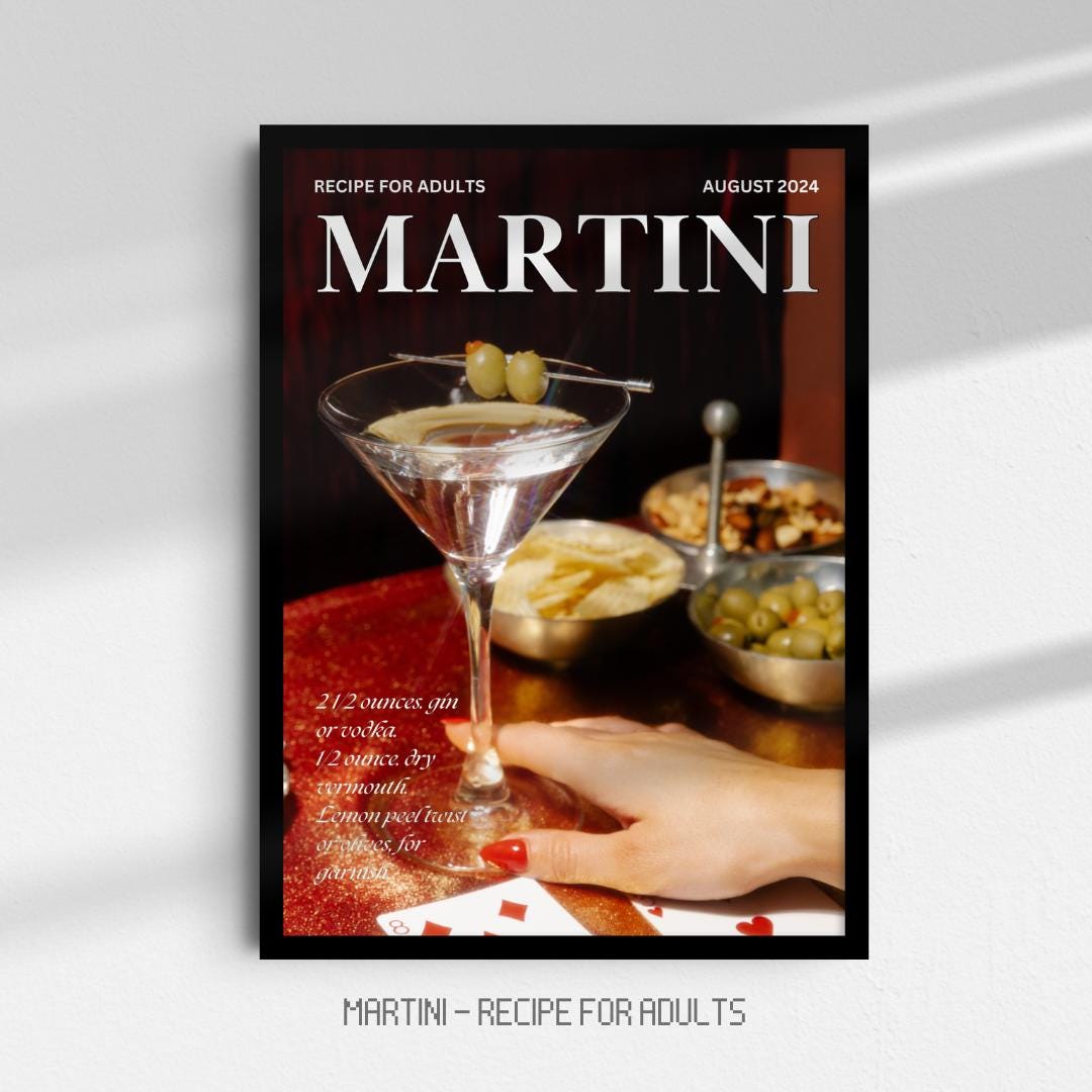 Martini Poster, Vintage Cocktail Poster, Retro Poster, Cocktail Poster ...