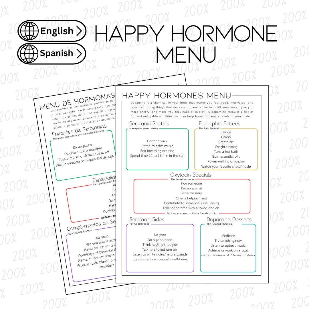Happy Hormone Menu - Bilingual English and Spanish Mental Health ...