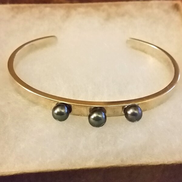 Black Pearl Sterling Silver Cuff Bracelet