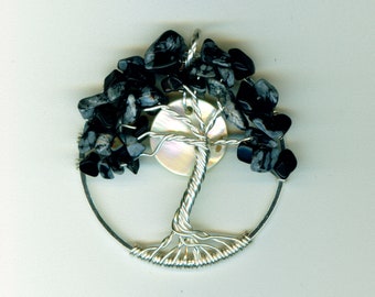 Snowflake Obsidian Pendant Tree of Life with Moon