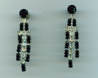 Vintage Black Rhinestone Dangle Earrings