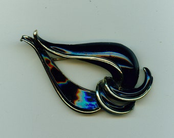Vintage Black Enamel Brooch