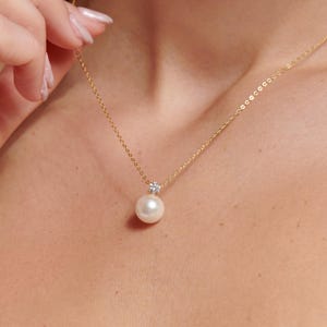 925 Sterling Silver Natural Pearl Necklace with Diamond, Bridal Necklace, Bridesmaid Gift for Her, Birthday Gift for Mom, Wedding Jewelry