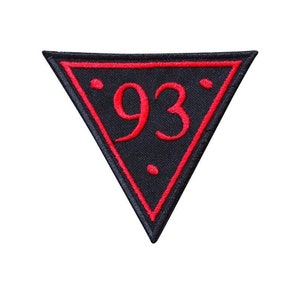 May include: Black triangle patch with a red outline and the number "93" embroidered in red.