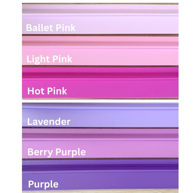 May include: A color palette featuring six shades: Ballet Pink, Light Pink, Hot Pink, Lavender, Berry Purple, and Purple. Each color is labeled with its name in white text. The colors are arranged in horizontal bands.
