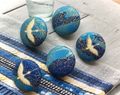 Handmade Fabric Button Japanese Oriental Dark Light Blue Gold Origami Bird Fabric Covered Buttons Origami Bird Fridge Magnets, 1.1 quot 5 39 s