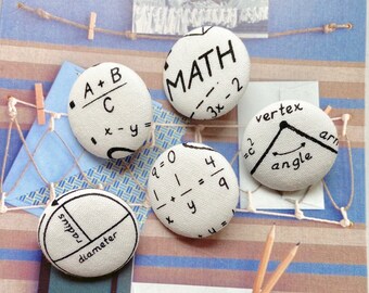 Handmade Off White Black Maths Physics Numbers Signs Geek Novelty Fabric Covered Buttons, Science Math Geek Fridge Magnets, 1.2 Inches 5's