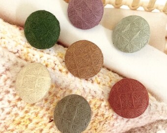 Handmade Green Khaki Caramel Brown Red Lilac Cream Woven Cotton Coat Dress Jacket Fabric Buttons Boutons en tissu , CHOOSE COLOR SIZE 5's