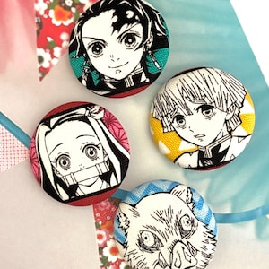 4 grandi bottoni decorativi in tessuto Demon Slayer, calamite da frigo Demon Slayer, bottoni da 3,8 cm