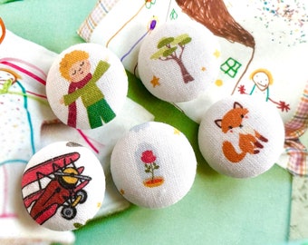 Handmade Le Petit Prince The Little Prince Fabric Covered Button Boutons , The Little Prince Fridge Magnets, Flat Backs, 1 Inch 5's