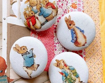 Handmade Large Light Blue Peter Rabbit Lapin Coat Jacket Manteau Fabric Covered Buttons Bouton, Peter Rabbit Fridge Magnets, 1.2 Inches 4's