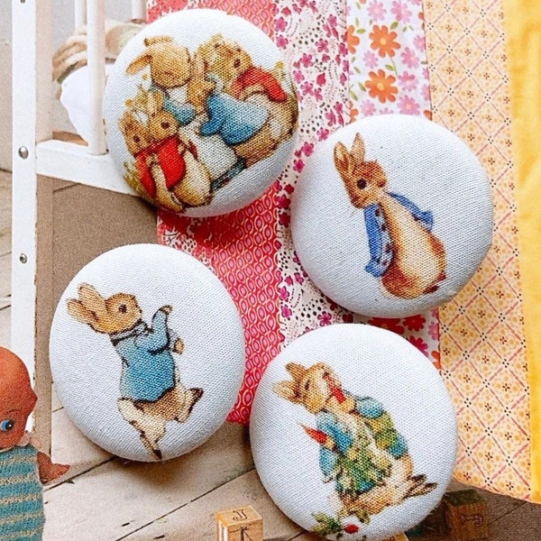 Handmade Large Light Blue Peter Rabbit Lapin Coat Jacket Manteau Fabric Covered Buttons Bouton, Peter Rabbit Fridge Magnets, 1.2 Inches 4's