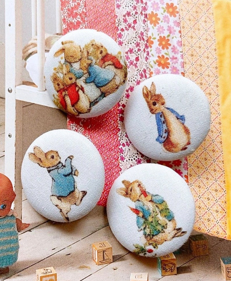 Handmade Large Light Blue Peter Rabbit Lapin Coat Jacket Manteau Fabric Covered Buttons Bouton, Peter Rabbit Fridge Magnets, 1.2 Inches 4's image 1