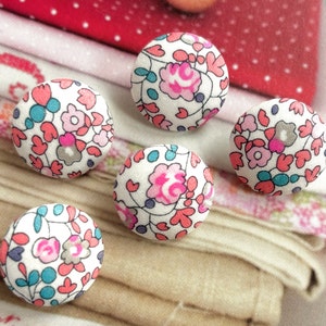 Handmade Liberty Of London White Peach Pink Green Rose Vert Floral Flower Fabric Buttons Boutons , Liberty Fridge Magnet, CHOOSE SIZE 5's image 1