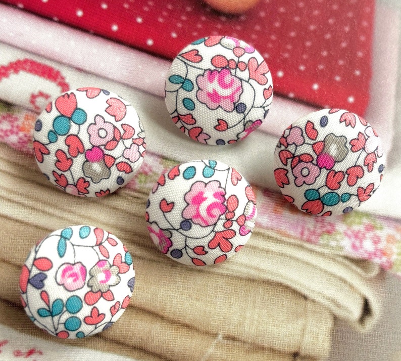 Handmade Liberty Of London White Peach Pink Green Rose Vert Floral Flower Fabric Buttons Boutons , Liberty Fridge Magnet, CHOOSE SIZE 5's image 1