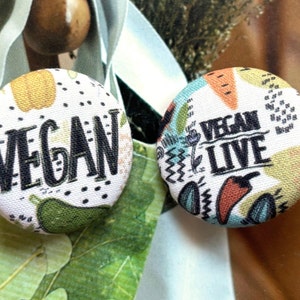 Handmade Plant Vegan Vegetarin Gift Fabric Covered Buttons Boutons, Vegan Fridge Magnets, 1.25 2's image 1