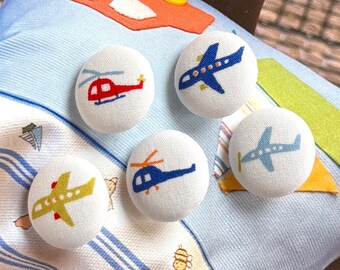 Handmade White Colorful Airplane Plane Helicopter Avion Manteau Jacket Coat Fabric Button Bouton, Airplane Magnet, Flat Backs, 1" 5's