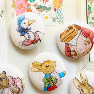 Handmade Large Peter Rabbit Lapin Children Coat Manteau Dress Fabric Covered Buttons Bouton, Peter Rabbit Fridge Magnets, 1.2 Inches 6's image 2