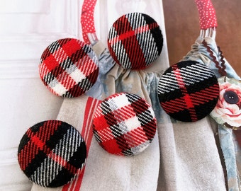 Handmade Large Black White Red Jacket Coat Tartan Plaid Checks Fabric Covered Buttons 1 Inch 5's