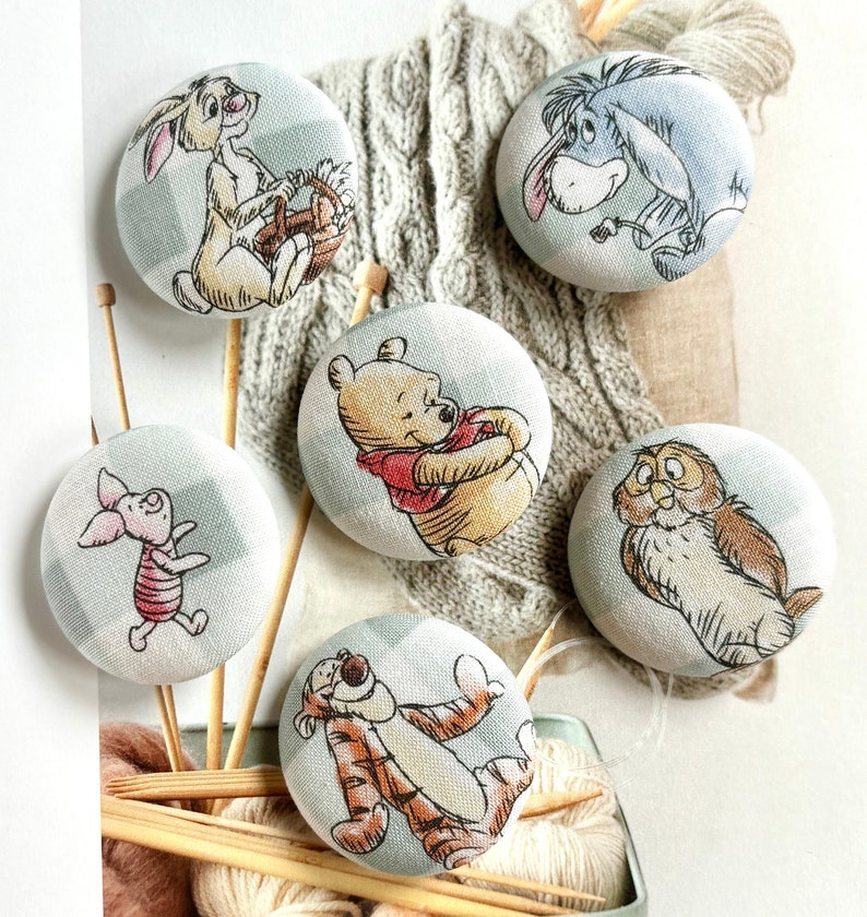 Handgemaakte grote Winnie Pooh Bear Friend Ours Animal Children Fabric Covered Buttons Boutons, Winnie Pooh Bear Animal Fridge Magnets, 1,5 6's afbeelding 1