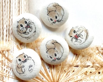 Handmade Off White Beige Hamster Animal Coat Dress Jacket Fabric Covered Buttons Bouton, Hamster Fridge Magnets, Flat Backs, 1 Inch 5's