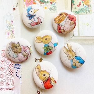 Handmade Large Peter Rabbit Lapin Children Coat Manteau Dress Fabric Covered Buttons Bouton, Peter Rabbit Fridge Magnets, 1.2 Inches 6's image 1