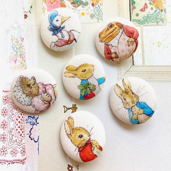 Handmade Large Peter Rabbit Lapin Children Coat Manteau Dress Fabric Covered Buttons Bouton, Peter Rabbit Fridge Magnets, 1.2 Inches 6's