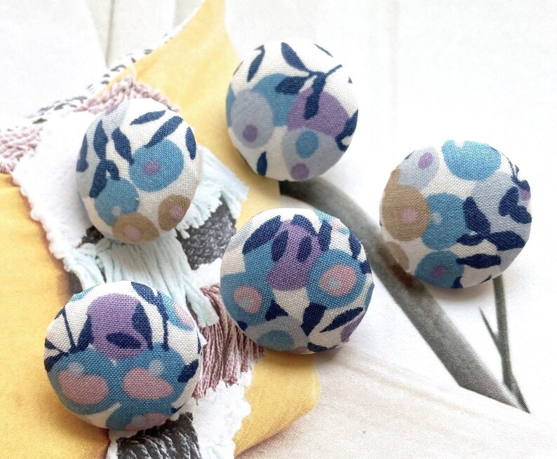 Handmade Liberty Of London Light Purple Blue Brown White Floral Flower Fabric Covered Buttons Boutons, Liberty Magnets, CHOOSE SIZE 5's image 1