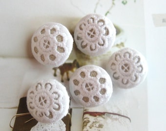 Handmade Small Off White Floral Flower Wedding Gown Decorative Lace Fabric Covered Buttons, Flat Backs, 0.75 Inches 5's