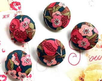 Handmade Liberty Of London Dark Navy Blue Red Pink Bleu Rose Fleur Flower Fabric Button Boutons , Liberty Fridge Magnet, CHOOSE SIZE 5's