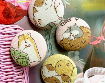 Handmade Large Hamster Souris Animal Dress Coat Decorative Fabric Covered Buttons Bouton, Hamster Fridge Magnets, 1.25" 4's