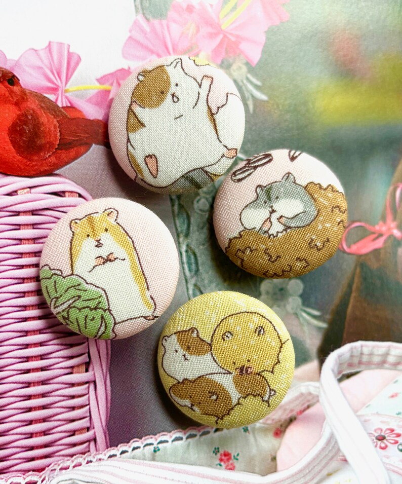 Handmade Large Hamster Souris Animal Dress Coat Decorative Fabric Covered Buttons Bouton, Hamster Fridge Magnets, 1.25 4's image 1