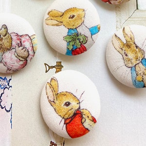 Handmade Large Peter Rabbit Lapin Children Coat Manteau Dress Fabric Covered Buttons Bouton, Peter Rabbit Fridge Magnets, 1.2 Inches 6's image 3